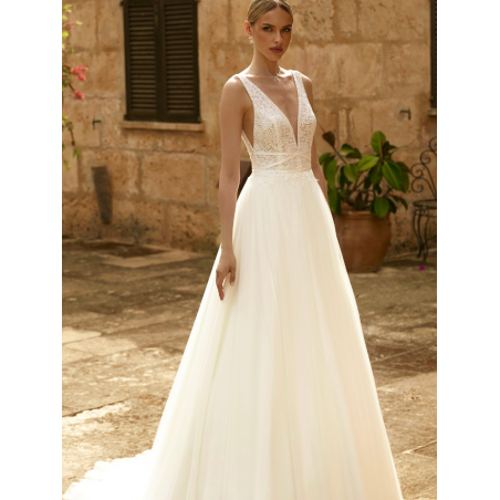 Robe de mariée bohème, dos nu, tulle et dentelle