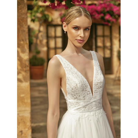 Robe de mariée bohème, dos nu, tulle et dentelle