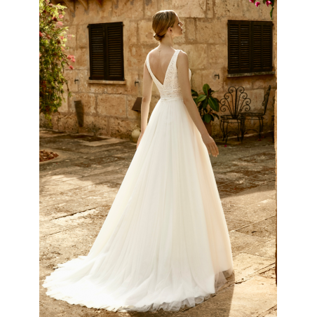 Robe de mariée bohème, dos nu, tulle et dentelle