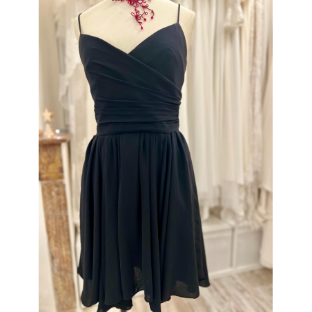 Robe courte noire en crèpe à fines bretelles, cocktail, Pablo