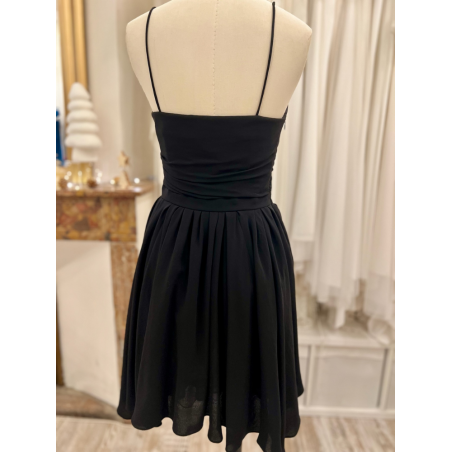 Robe courte noire en crèpe à fines bretelles, cocktail, Pablo