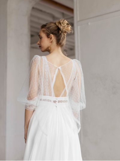 Robe Ocean et Top Oceane, soie et dentelle de Calais de Lambert Créations