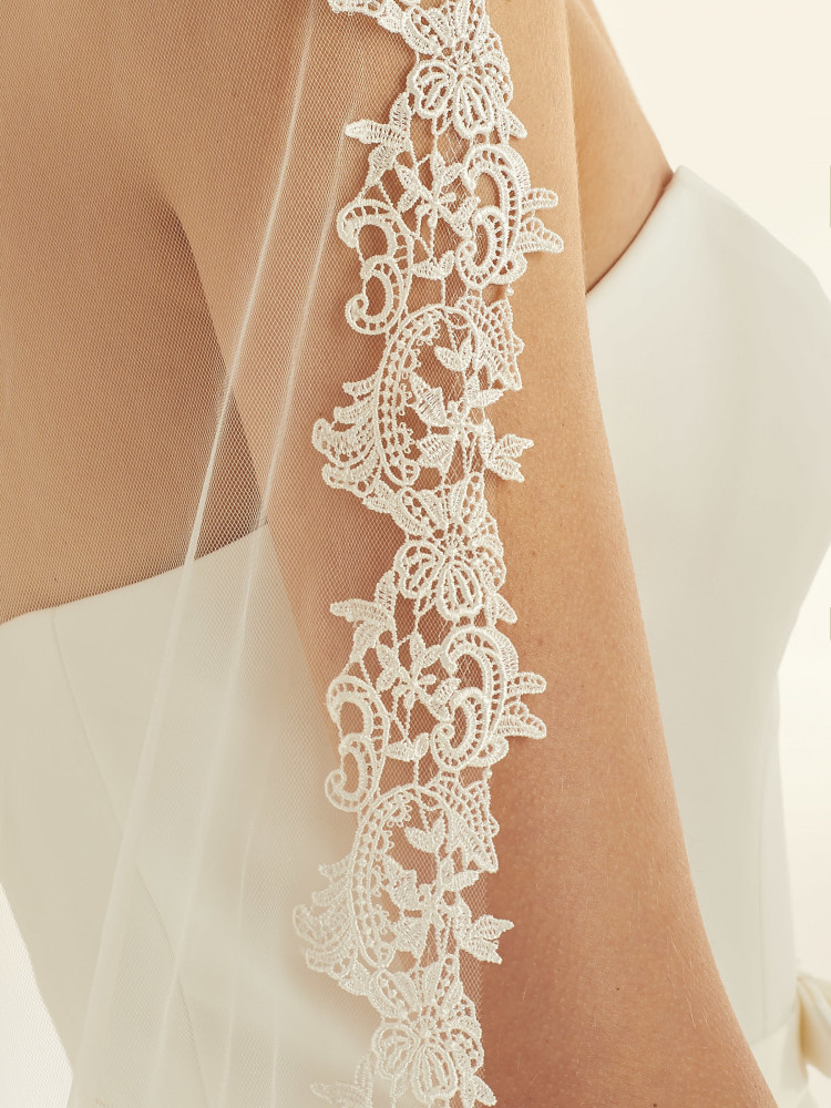 Voile de mariée tulle soft, bordure en guipure, toutes les longueurs disponibles