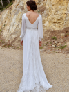 robe de mariée longue bohème dos nu, à manches longues, Créations Bochet