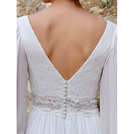 Cosmos, robe de mariée longue bohème dos nu, à manches longues, Créations Bochet
