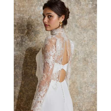 Naos, top blouse boléro en dentelle de Calais manches  longues, By Lambert Créations