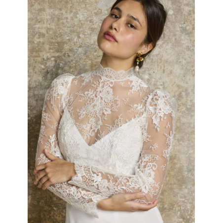 Top blouse boléro en dentelle de Calais manches manches longues