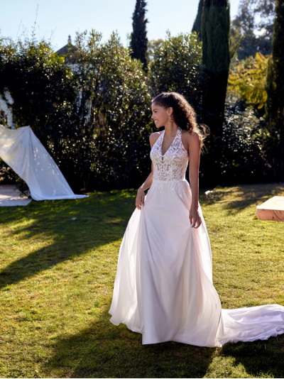 Kuti, robe bohème en dentelle longue, Justin Alexander