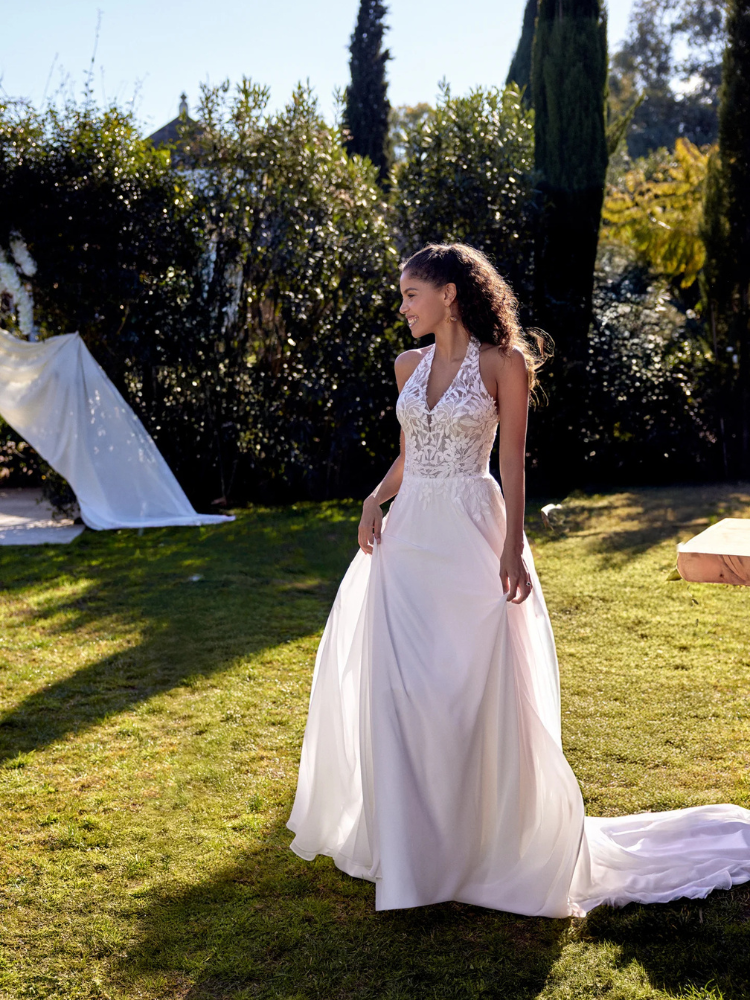 Kuti, robe bohème en dentelle longue, Justin Alexander