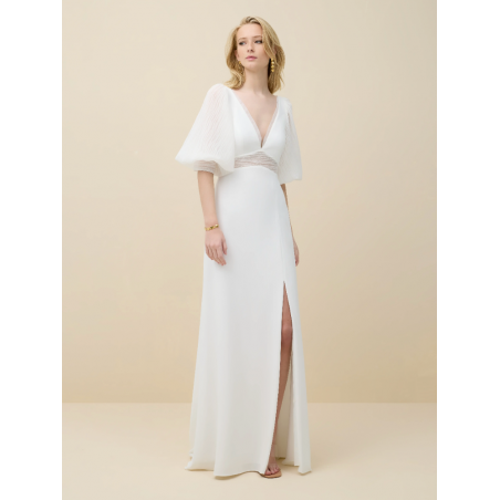 Podérosa, robe dos nu, manches bouffantes, Rembo Atelier