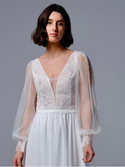 Vladia, robe longue bohème dos nu, manches longues, Créations Bochet