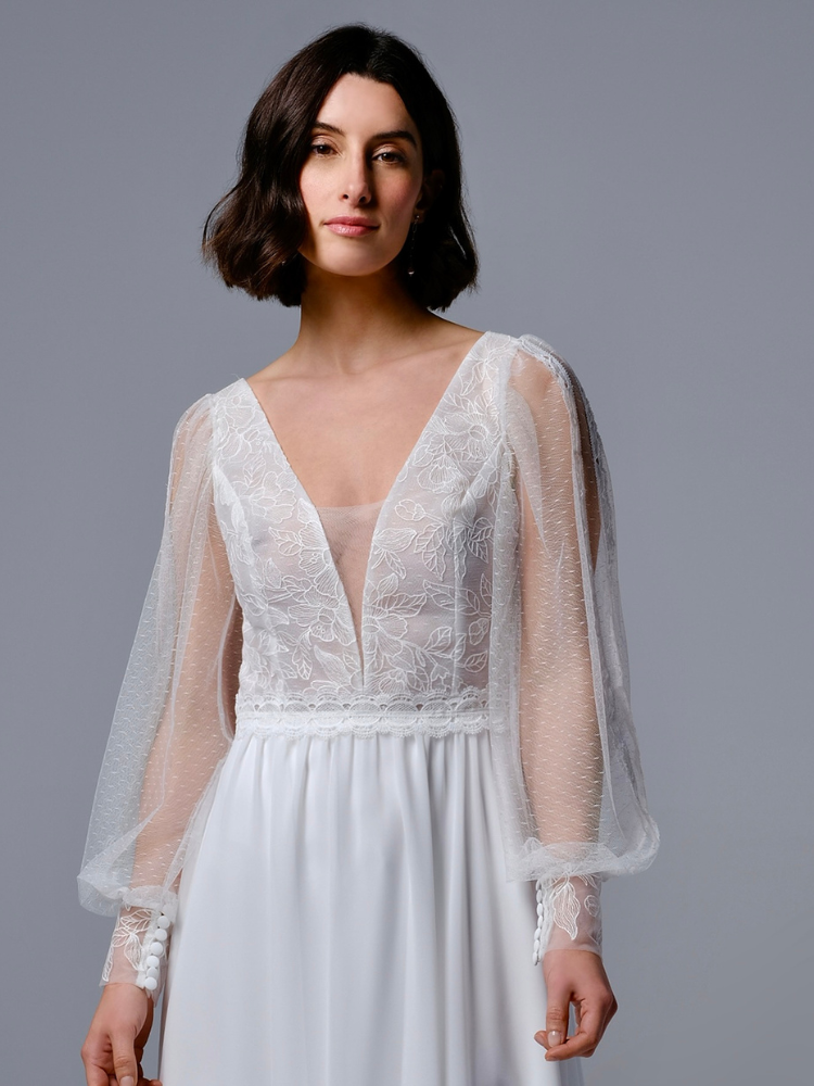 Vladia, robe longue bohème dos nu, manches longues, Créations Bochet