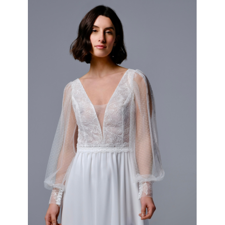 Vladia, robe longue bohème dos nu, manches longues, Créations Bochet