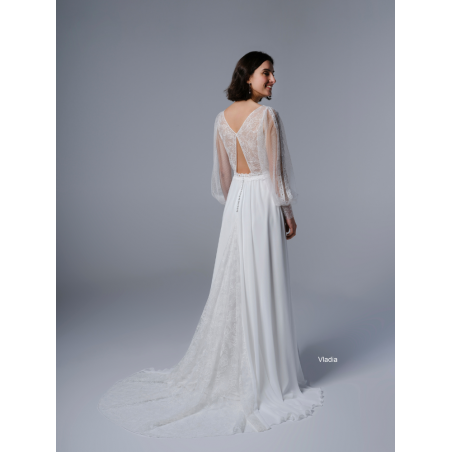 Vladia, robe longue bohème dos nu, manches longues, Créations Bochet