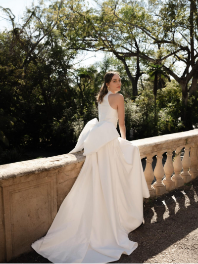 Let Me Love You, robe trapèze en mikado, décolleté, noeud dans le dos, Marylise Bridal