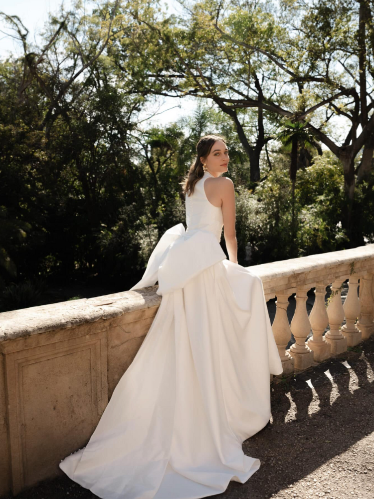 Let Me Love You, robe trapèze en mikado, décolleté, noeud dans le dos, Marylise Bridal