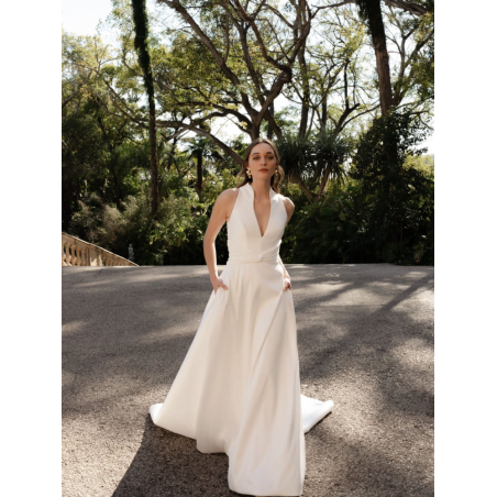 Let Me Love You, robe trapèze en mikado, décolleté, noeud dans le dos, Marylise Bridal