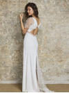 Robe de mariée longue droite, fluide en crêpe avec tulle 3D fleurs, by Lambert Créations
