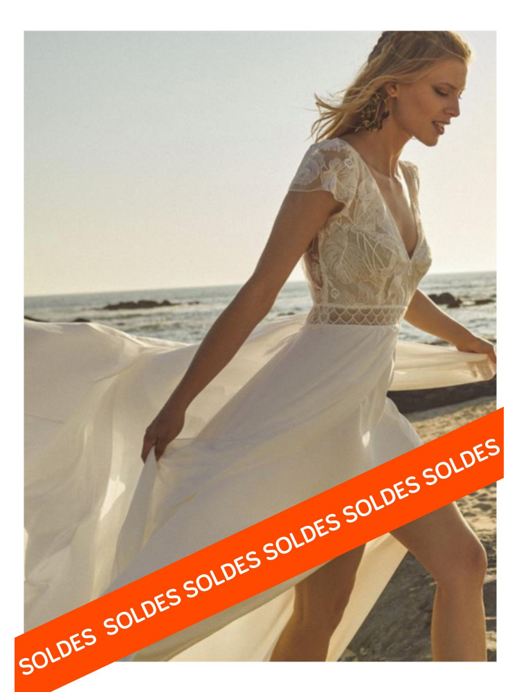 Robe de mariée longue, Marylise robe mariée fluide bohème dentelle Nectar