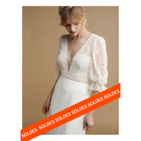 Per Sempre, robe de mariee en crepe et dentelle, fente, Rembo Styling