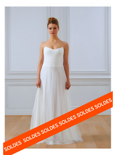 Robe de mariée, bustier fines bretelles en crèpe, jupe tutu en tulle
