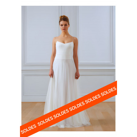 Robe de mariée, bustier fines bretelles en crèpe, jupe tutu en tulle