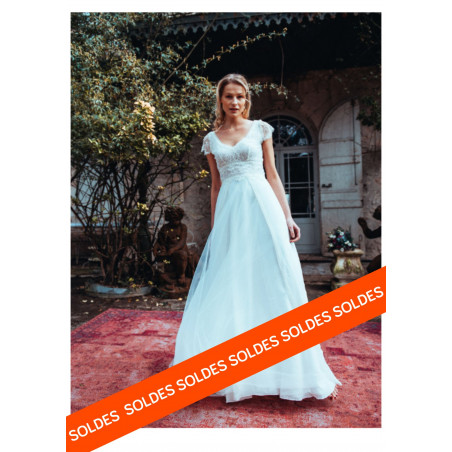 Robe fluide bohème en mousseline et dentelle