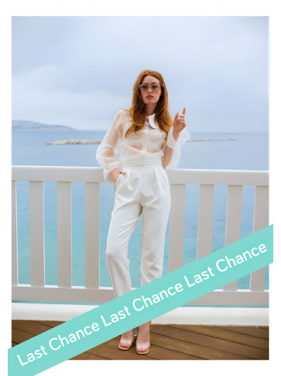 Pantalon forme cigarette,  blanc de mariée, taille haute, By Romance, made in France