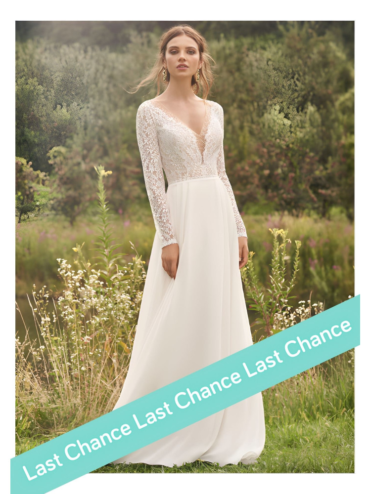 Robe romantique fluide dentelle à paillettes, manches longues Justin Alexander