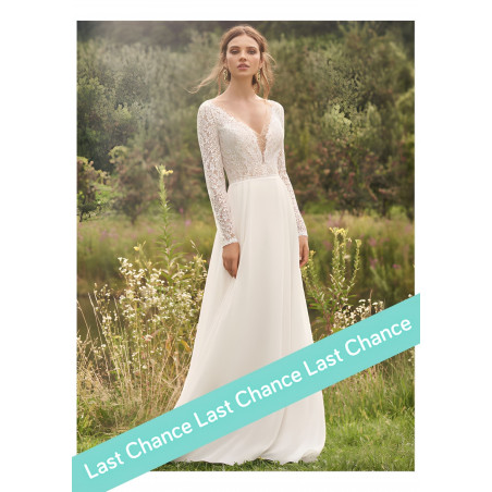 Robe romantique fluide dentelle à paillettes, manches longues Justin Alexander