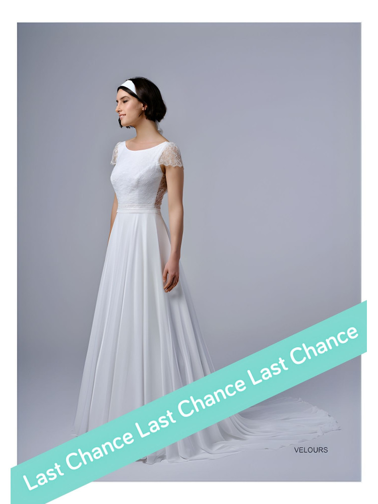 Velours, robe de mariée longue bohème dos nu, col bateau, , Créations Bochet