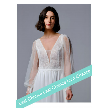 Vladia, robe longue bohème dos nu, manches longues, Créations Bochet