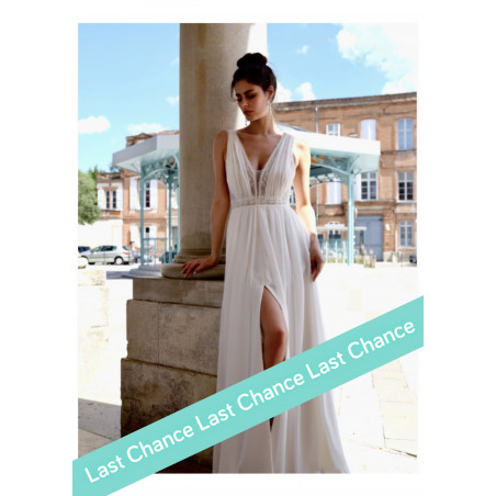 Vylette, robe de mariée longue bohème dos nu, création française, Créations Bochet