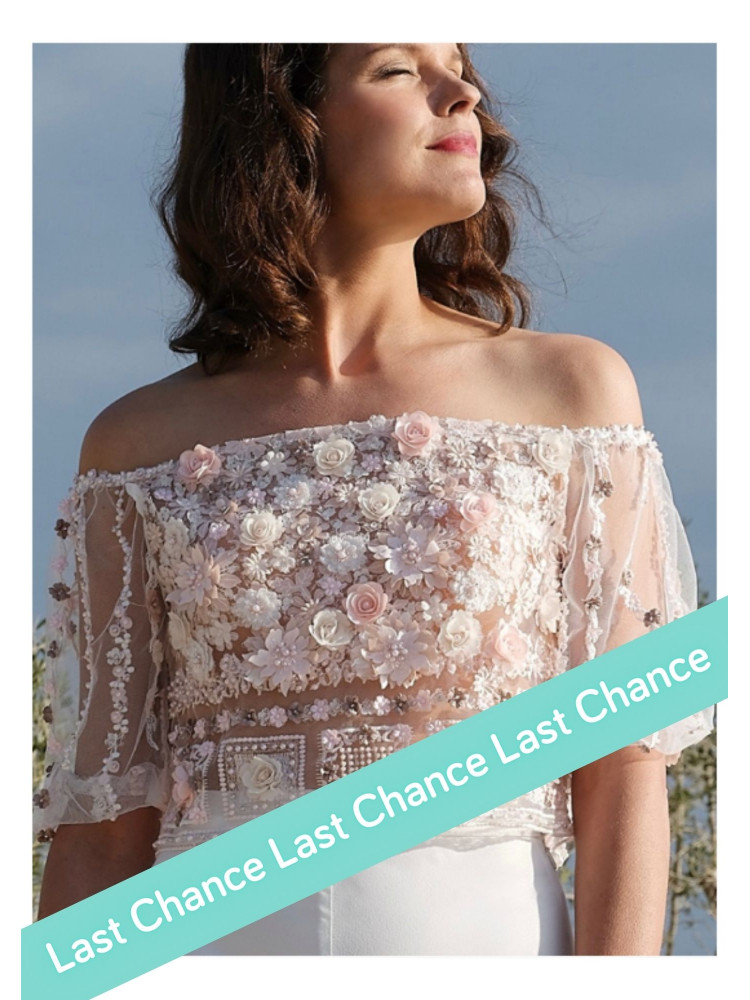 Silène, Top de mariée, col bateau, en dentelle 3D, fleurs roses,