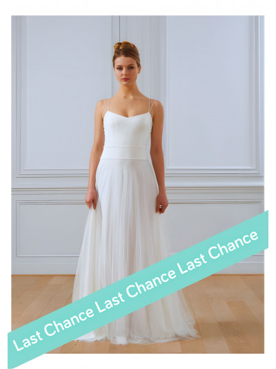 Robe de mariée, bustier fines bretelles en crèpe, jupe tutu en tulle