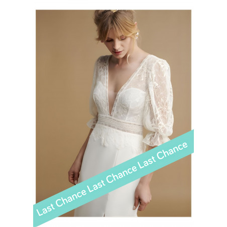 Per Sempre, robe de mariee en crepe et dentelle, fente, Rembo Atelier