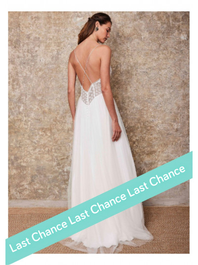 Robe fines bretelles, tulle mousseline, guipure