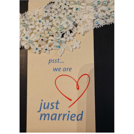 Jarretière de mariée, dentelle, perles, blanc et bleu