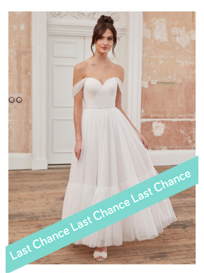 robe de mariée bustier en plumetis, longueur midi, Justin Alexander