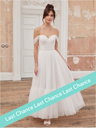 robe de mariée bustier en plumetis, longueur midi, Justin Alexander