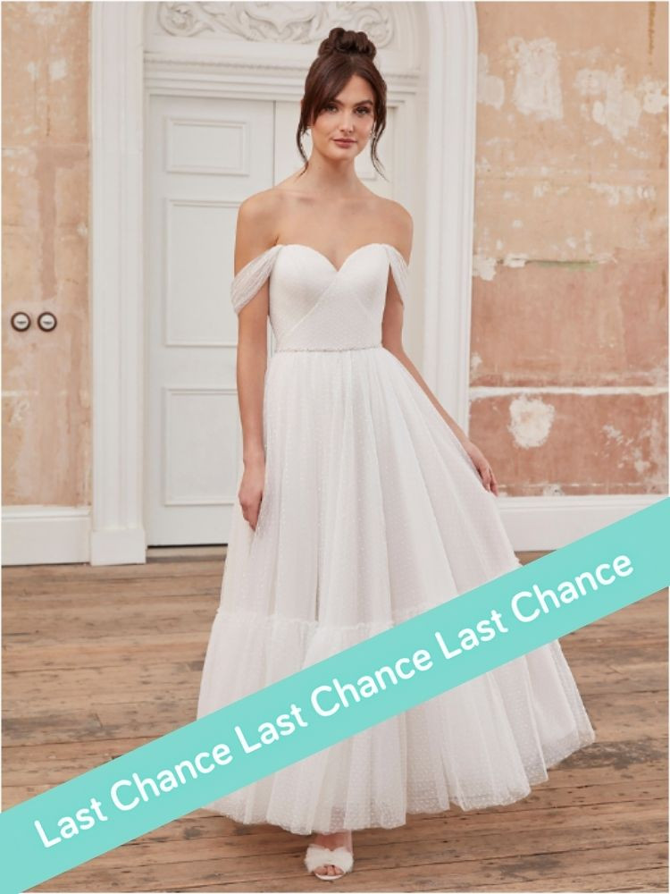 robe de mariée bustier en plumetis, longueur midi, Justin Alexander