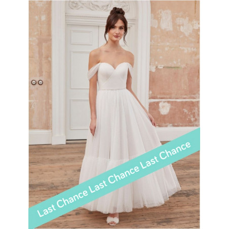 robe de mariée bustier en plumetis, longueur midi, Justin Alexander