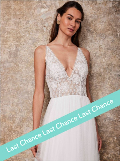 Robe fines bretelles, tulle mousseline, guipure