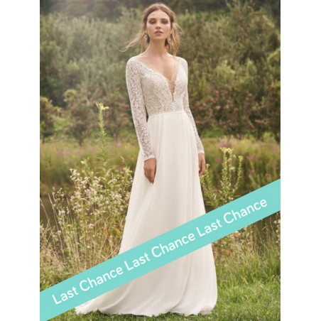 Robe romantique fluide dentelle à paillettes, manches longues Justin Alexander