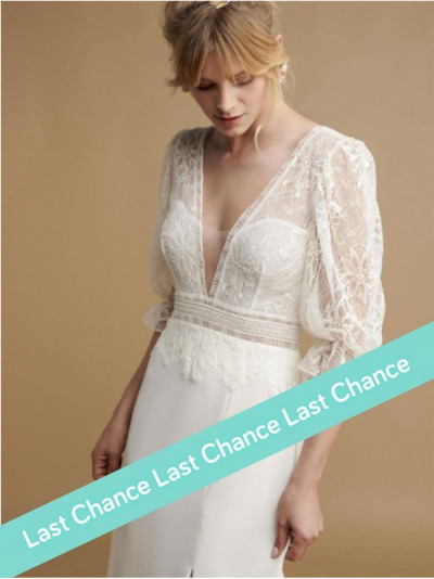 Per Sempre, robe de mariee en crepe et dentelle, fente, Rembo Atelier