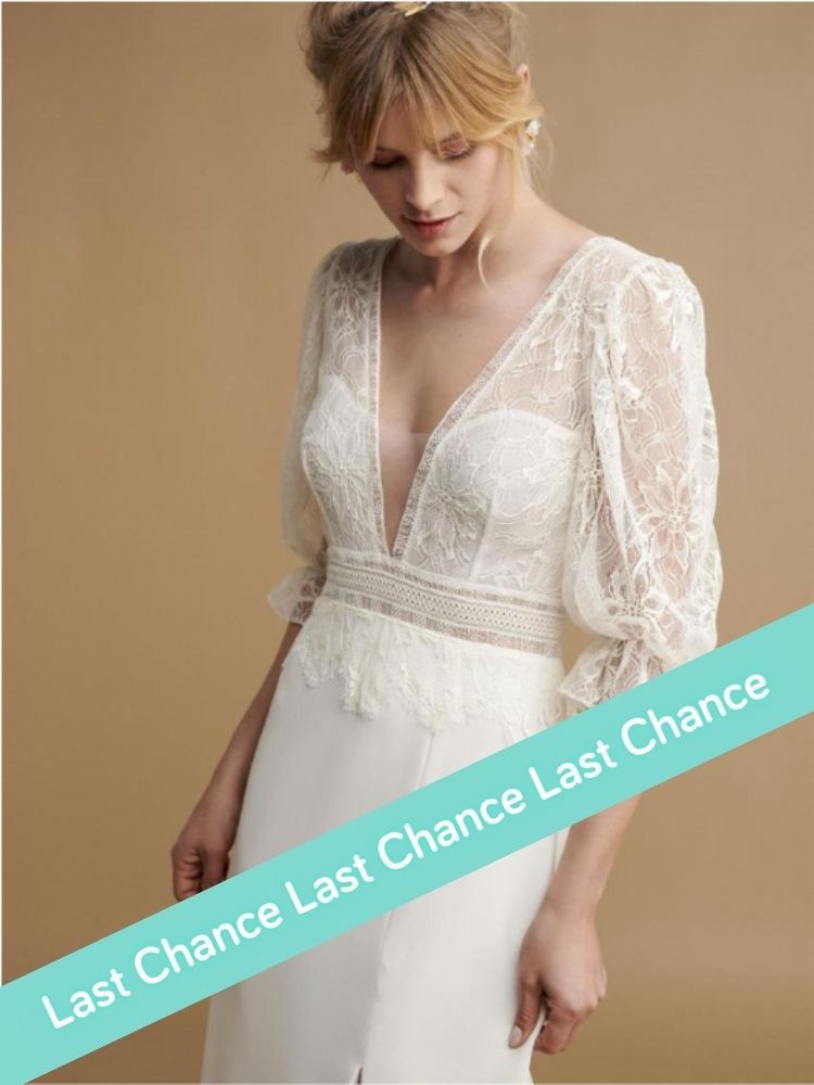 Per Sempre, robe de mariee en crepe et dentelle, fente, Rembo Atelier