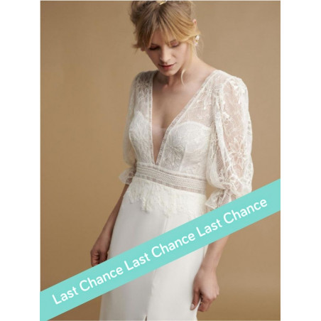 Per Sempre, robe de mariee en crepe et dentelle, fente, Rembo Atelier