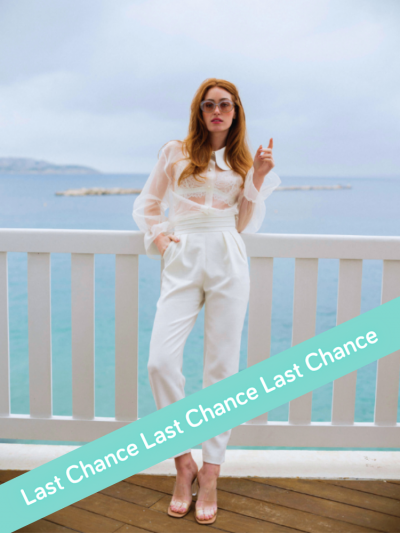 Pantalon forme cigarette,  blanc de mariée, taille haute, By Romance, made in France