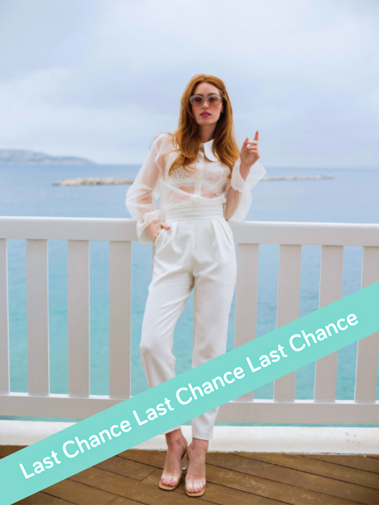 Pantalon forme cigarette,  blanc de mariée, taille haute, By Romance, made in France