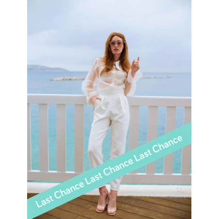 Pantalon forme cigarette,  blanc de mariée, taille haute, By Romance, made in France